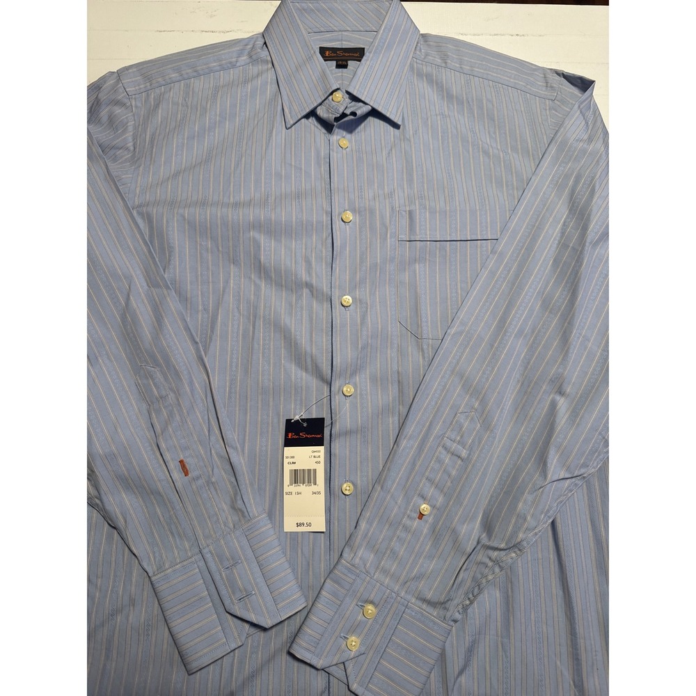Ben Sherman Dress Shirt Mens 15.5 34/35 Blue New Striped Q64332 Long Sleeve